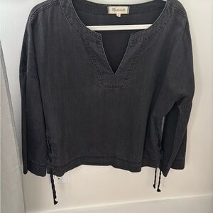 Madewell Black Relaxed Tie Front Long Sleeve Blouse